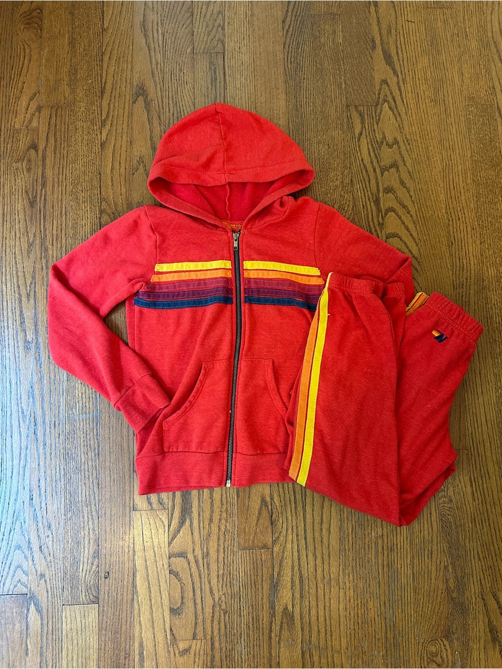 Aviator Nation Red Zip Hoodie and Joggers Unisex Kids Sweat Set size 10 rainbow
